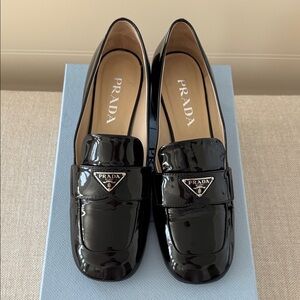 Prada Women's Black Patent Leather Block-Heel Loafers